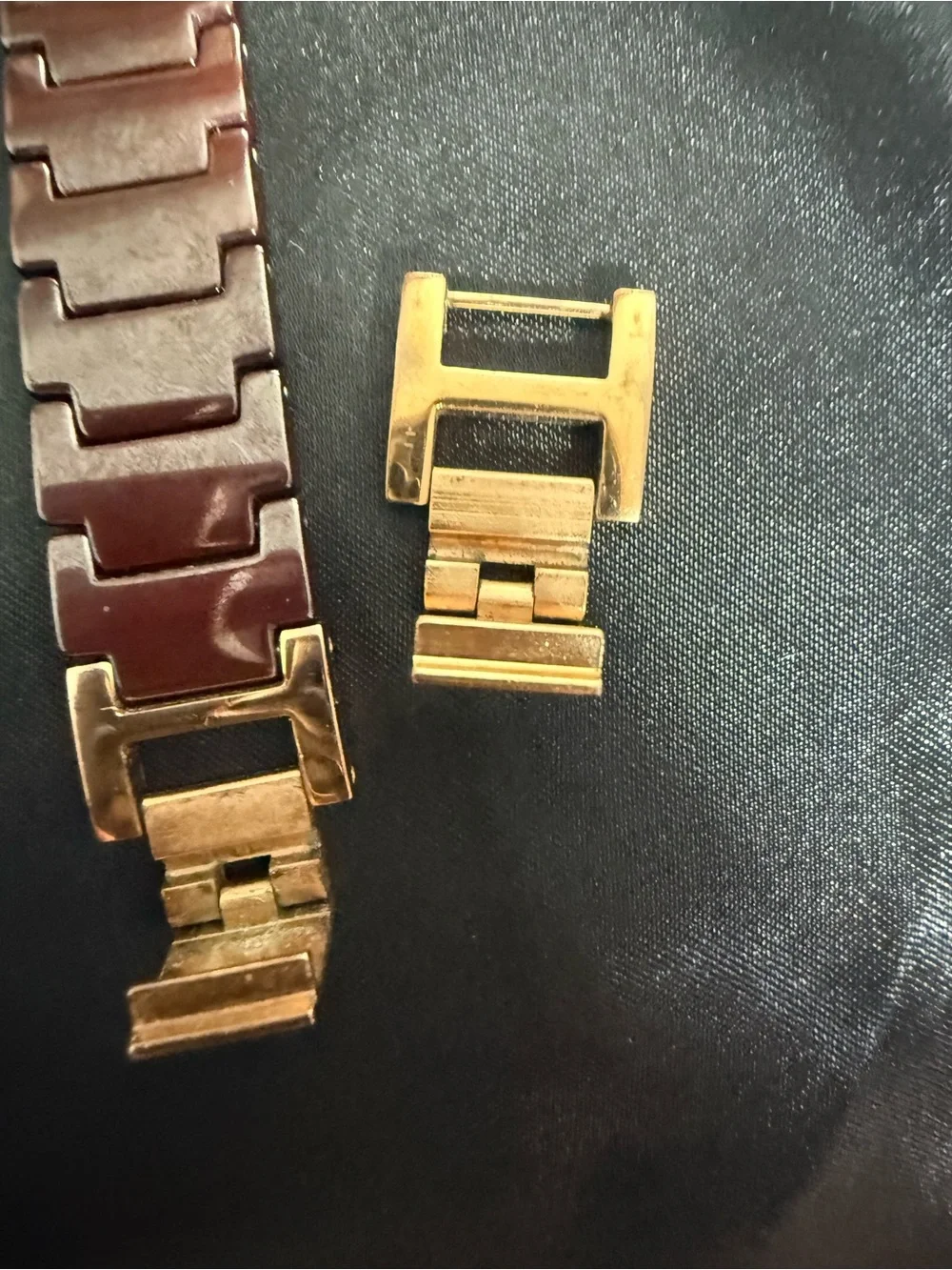 Vintage Anne Klein Brown & Rose Gold Ceramic Women’s Link Watch  (model 10/9416)